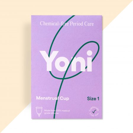 Verpakking van de Yoni Menstruatiecup Maat 1, gemaakt van 100% medische silicone