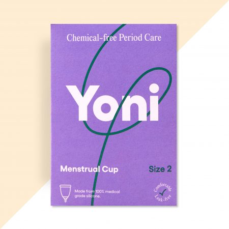 Verpakking van de Yoni Menstruatiecup Maat 2, gemaakt van 100% medische silicone