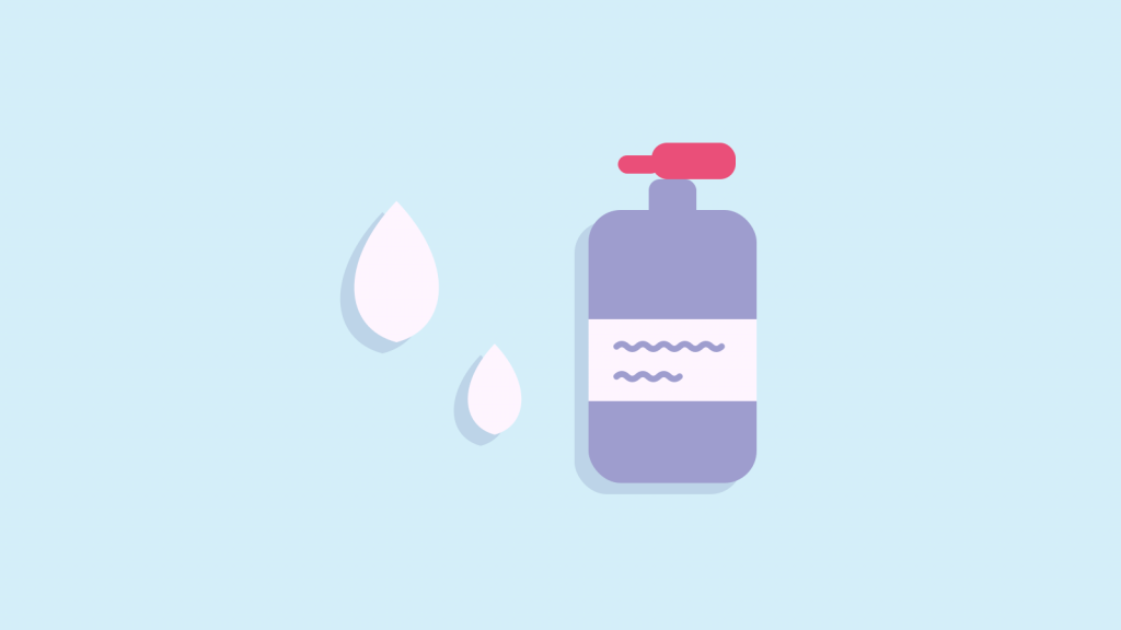 Illustratie van twee waterdruppels naast een neutraal pompflesje, bij het artikel over anticonceptie en afscheiding