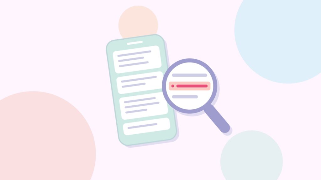 Illustratie van een telefoon met berichten en een vergrootglas, bij het artikel over misinformatie over anticonceptie