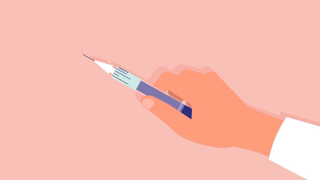 Illustratie van een hand die een prikpil vasthoudt